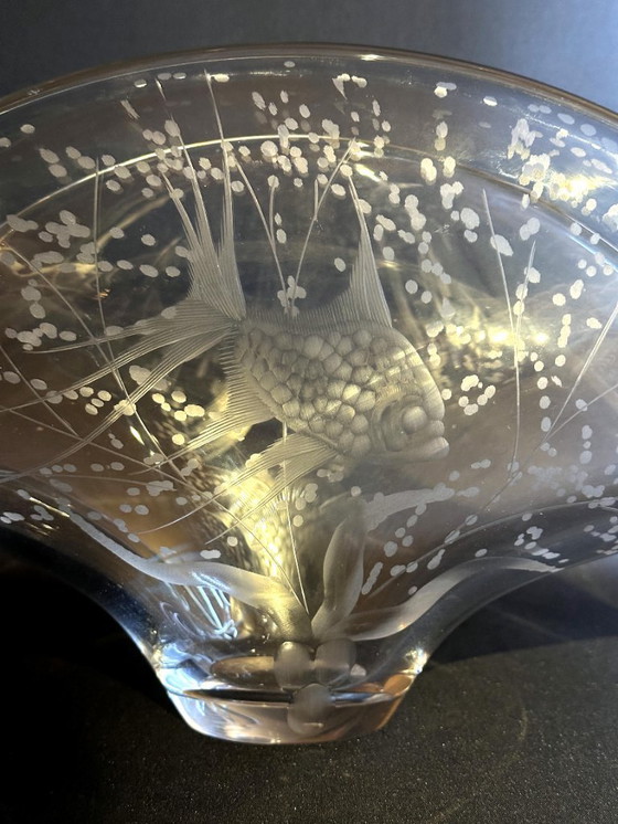 Image 1 of Rare bol en verre cristal gravé de Murano – Signé Sirio – Style Barbini / Seguso