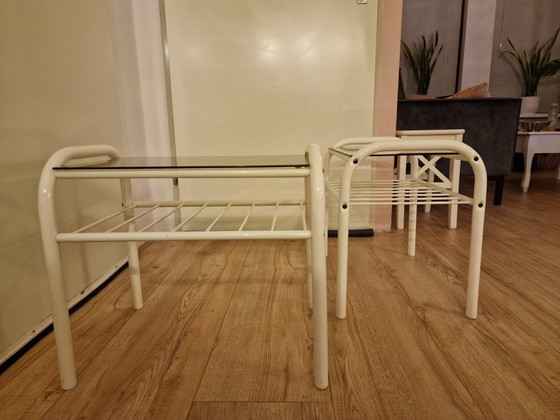 Image 1 of 2X Vintage Rookglas Buisframe Nachtkastjes