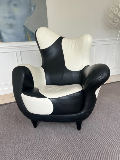 Fauteuil Alessandra original de Moroso par Javier Mariscal - Cuir noir et blanc