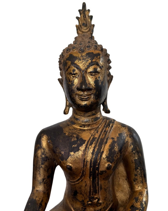 Buddha Lanna del XVIII secolo degno di un museo – Bronzo dorato a fuoco – Base di elefante – 43 cm – Sculture (photo 9 of 9)