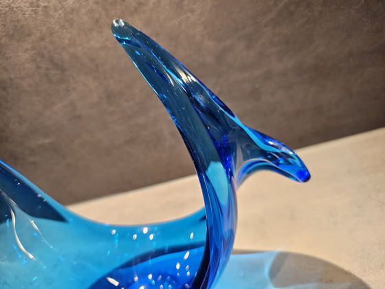 Image 1 of Ciotola scultura in corno di vetro spagnolo blu in stile Murano Viartec