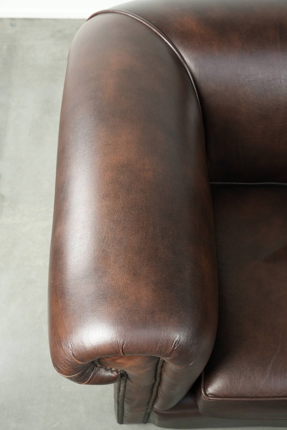 Luxury brown cowhide leather set consisting of a smooth Chesterfield sofa and armchair – 3-5 seaters (photo 23 of 26)