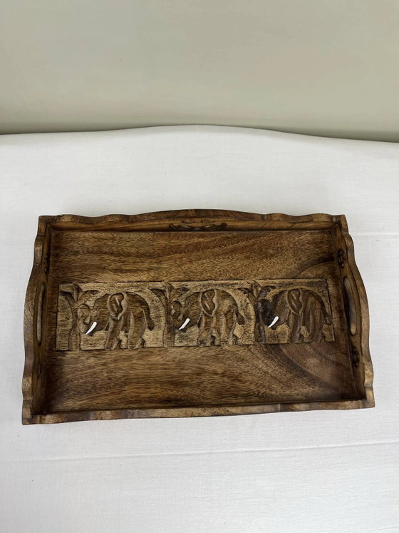 Vassoio decorativo vintage in legno – fregio di elefanti – Accessori da tavola, Wood (photo 10 of 10)