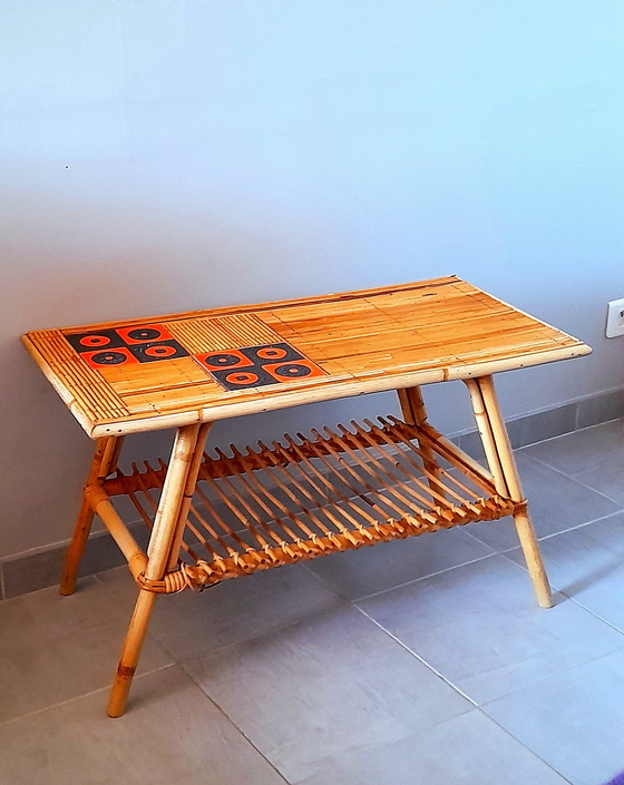 Image 1 of Audoux Minet/Capron Rattan-Couchtisch, 1950