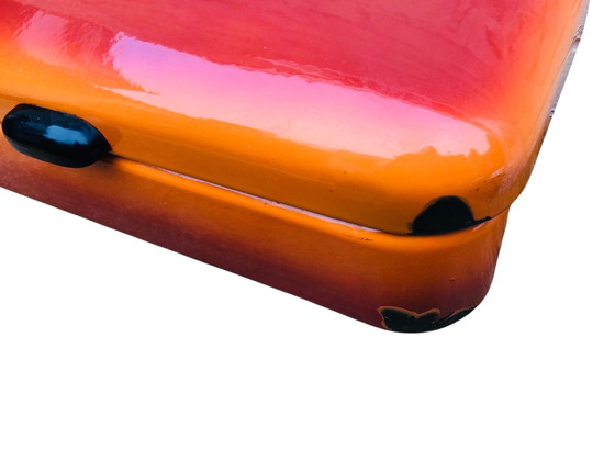 Image 1 of Oranje vintage emaille broodtrommel | metalen midcentury brooddoos