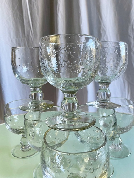 Image 1 of Vintage Biot-style bubbled stemmed glasses