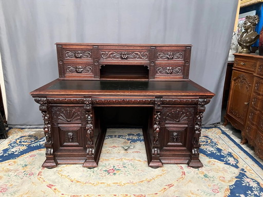 Scrivania antica in stile rinascimentale. Legno massello di quercia. Francia. Fine XIX secolo. – bureau (photo 2 of 11)