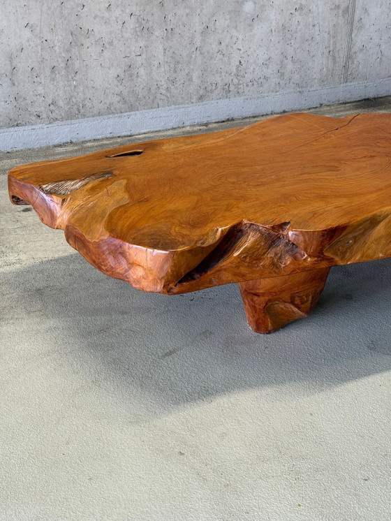 Image 1 of Vintage brutalist wabi sabi wortelnoten salontafel