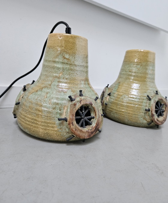Image 1 of Set di lampade a sospensione brutaliste in ceramica, anni '70