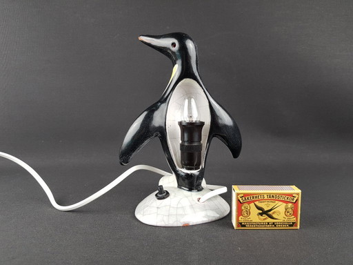 Vintage Karlsruhe Majolika Penguin Table Lamp, Bedside Lamp, 1950s