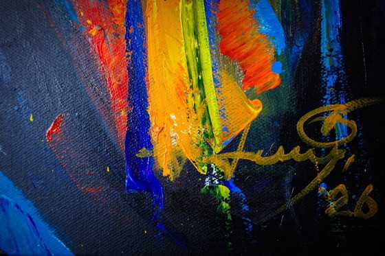 Image 1 of Peinture unique de Bouddha peinte à la main « Équilibre sacré » – Seksak Jaichumchen – 100×120 cm