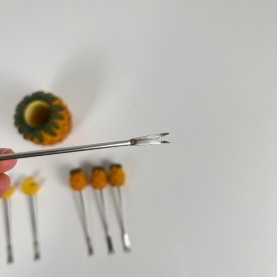 Image 1 of Vintage pineapple-shaped aperitif pick holder and pick, 20th century