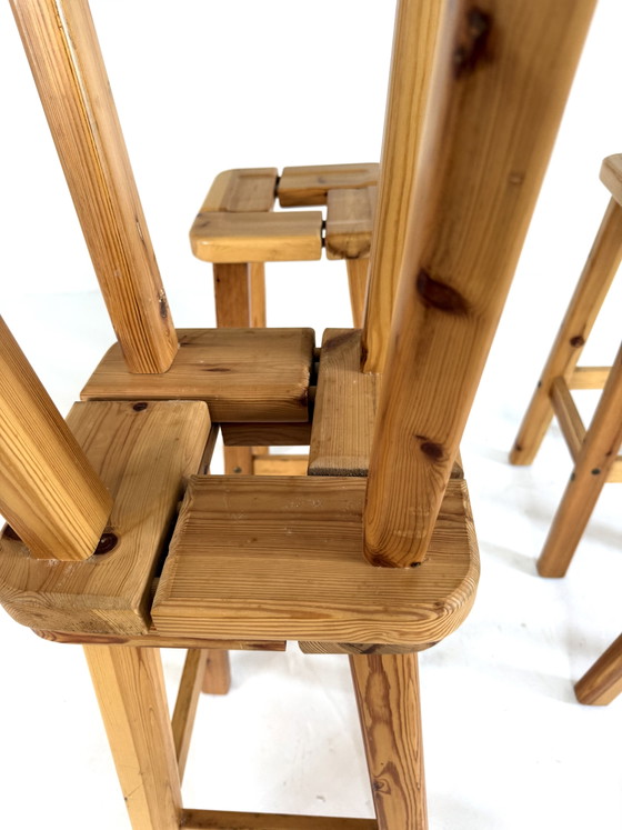 Image 1 of 6x grenenhouten barkruk, stijl Olof Ottelin ‘50