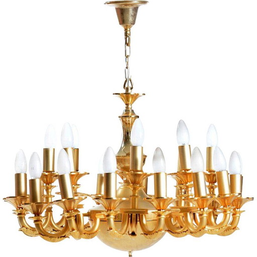 Lampadario orientale a 24 luci, metà secolo, ottone, color oro, Iran anni '50