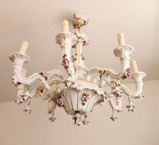 Lampadario a 8 bracci Mangani Ceramiche, in porcellana di Meissen Capodimonte, stile rococò barocco, dipinto (photo 2 of 40)
