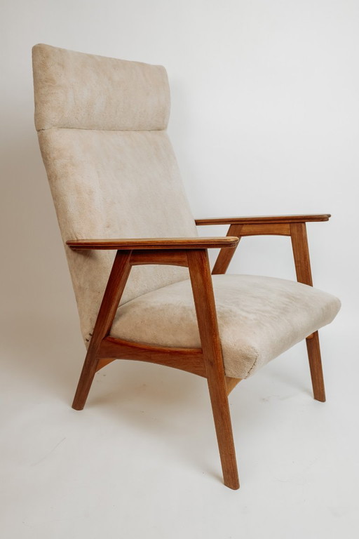 Fauteuil vintage en teck, années 1960 - Revêtement beige