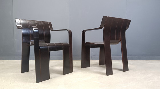 Image 1 of Ensemble de 6 chaises de salle à manger vintage en bandes par Gijs Bakker pour Castelijn, 1970