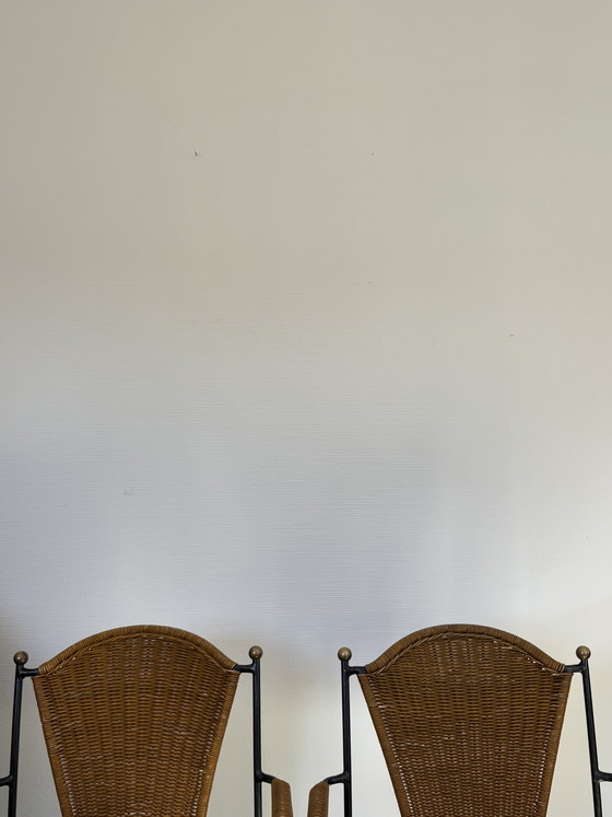 Image 1 of Ensemble de chaises vintage en rotin et fer forgé Frederick Weinberg