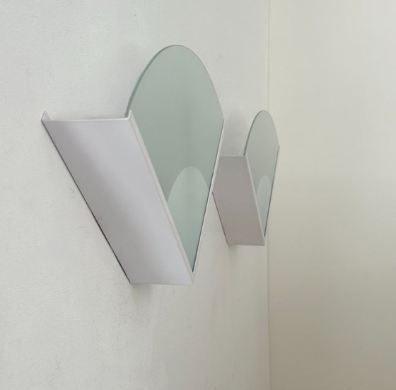 Image 1 of Coppia di applique in metallo e vetro sabbiato, Francia 1970