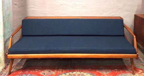 Image 1 of Sofá cama convertible danés de teca con respaldo integrado, década de 1960.