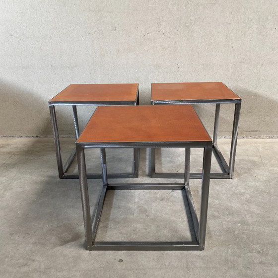 Image 1 of Mesa de centro "Trinity" de cuero Baxter Diseño italiano 1980