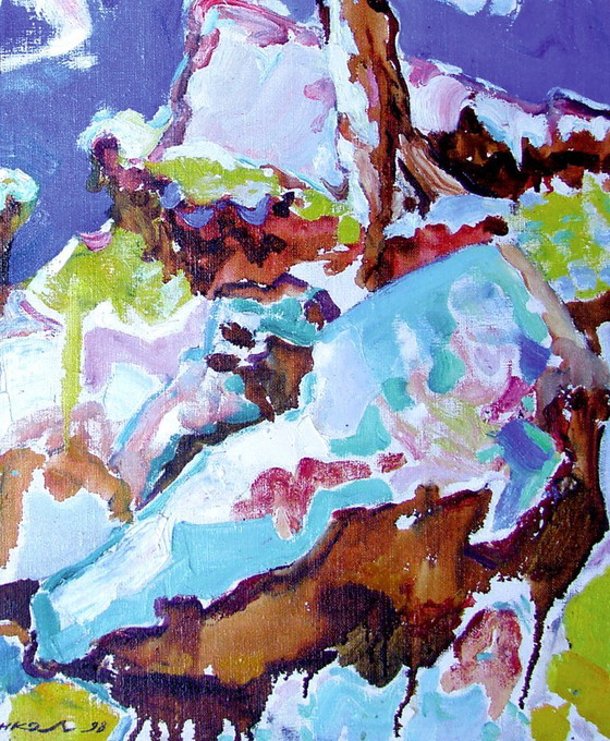 Origineel olieverfschilderij: Landschap, natuur, sneeuw in de bergen – Schilderijen & Tekeningen, Canvas (photo 5 of 5)