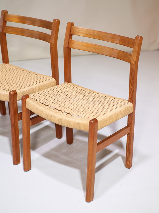 Image 1 of 4x Chaises de salle à manger Papercord Teck Danois Vintage