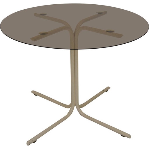 Vintage round metal and glass dining table, Czechoslovakia 1970s