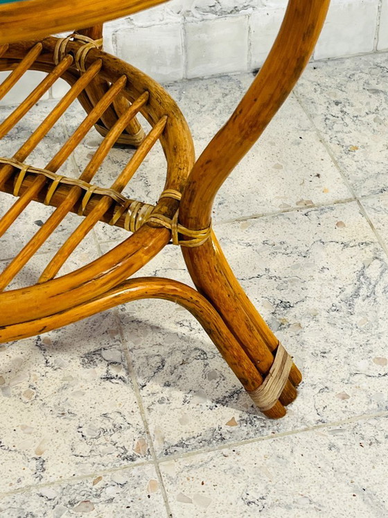 Image 1 of Vintage rattan coffee table with glass top, 1970s