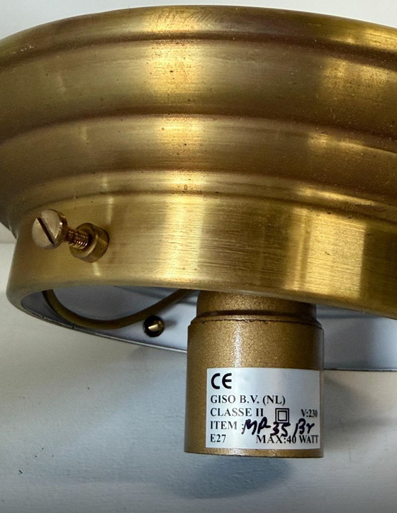 Image 1 of GISO plafonnière Art Deco getrapte kap opaalglas messing armatuur