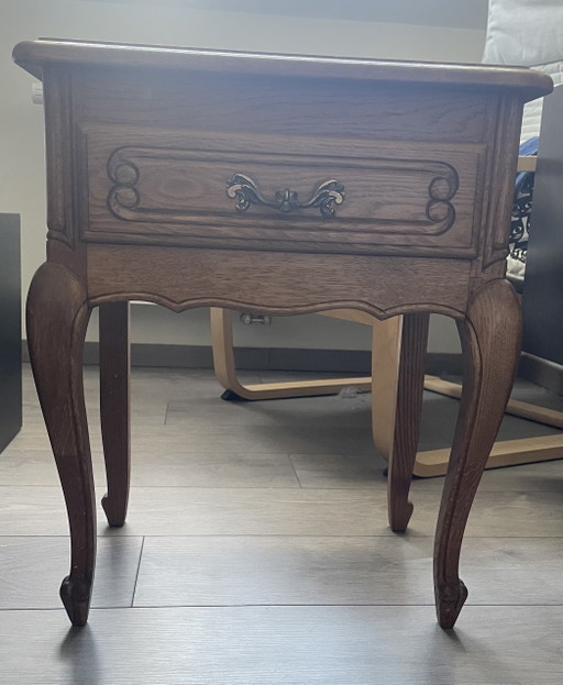 Comodino in rovere massello, tavolino laterale, stile classico Luigi XV – nachtkastjes, Metal, Wood