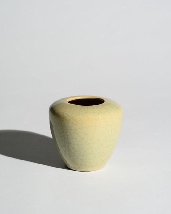 Image 1 of German Art Deco Crackle Glaze Ceramic Vase Duo Fürst Adolf Werkstätten Bückeburg
