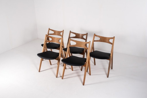 Sawbuck Chairs by Hans J. Wegner – Set of 5, Model CH29, Oak, 1950s