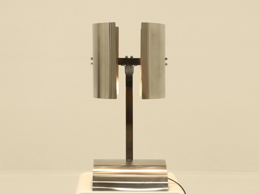 Lámpara de mesa excepcional de acero inoxidable de J. Bouvier, Francia, década de 1970