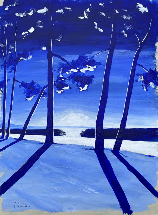 Ultramarine blue acrylic on cardboard with a gesso/acrylic ground.
Size: 40 x 30 cm.