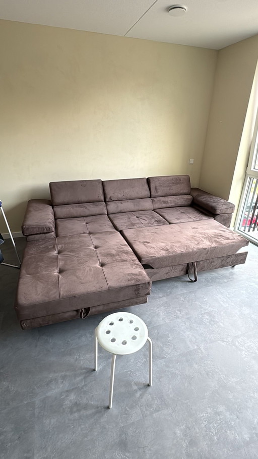 Sofá cama Sem Sofá esquinero en forma de L Terciopelo Taupe con espacio de almacenaje