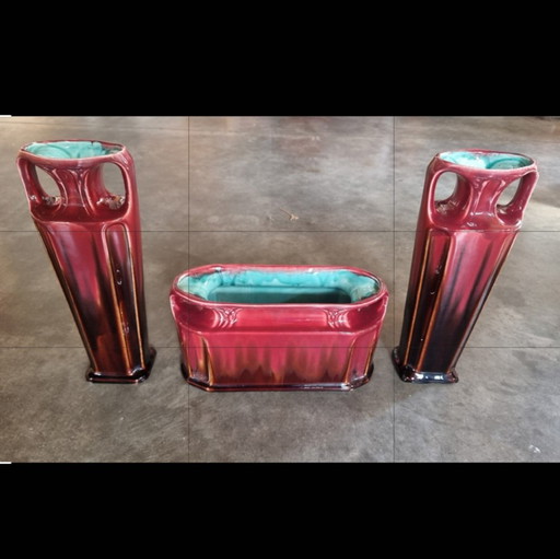 Set of antique art deco vases + planter