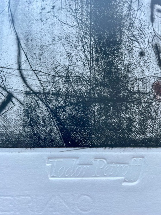 Image 1 of Bijzonder werk van de Bulgaarse kunstenaar Todor Petrov (Petroff), getiteld "Self-portrait with Shrimp" (1983). Een intrigerende