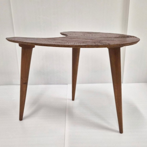 Image 1 of Vintage bijzettafel uit de jaren 50 met statief, imitatie slangenleer