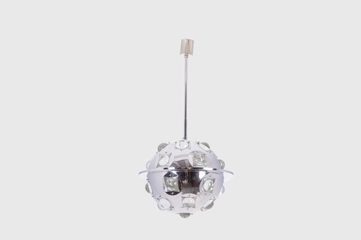 Oscar Torlasco. Satellite" chandelier in chromed metal. Circa 1970.