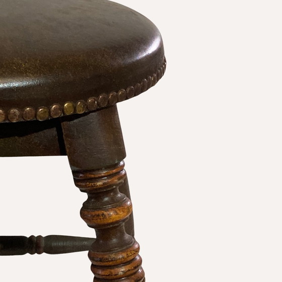 Image 1 of Victorian Tudor Low Elm Bar Stool, England, 1900S