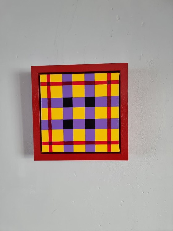 Image 1 of Frances Eckhardt - 24x24 cm handmade graphic artwork check tartan design modern painting no. 4