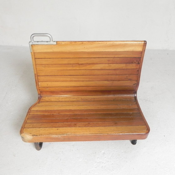 Image 1 of Double-sided teak train bench, 1930s