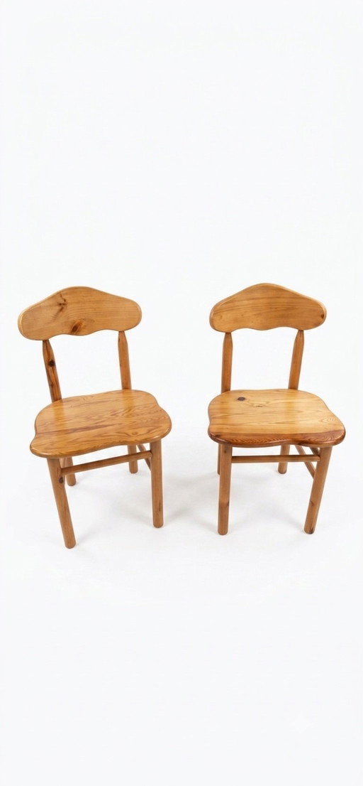 2er Set Vintage Rainer Daumiller Stühle – Massivholz Kiefer 70er Mid-Century