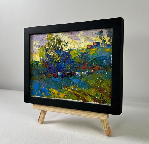 Original Oil Painting Summer Nature Landscape Quiet morning