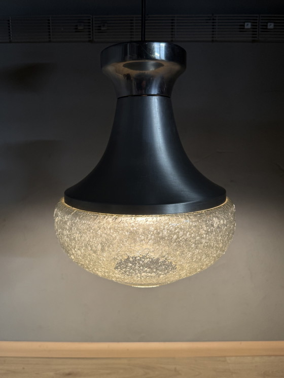 Image 1 of 1970s pendant lamp with aluminum and bubble glass