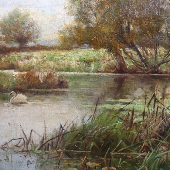 Image 1 of Landscape with Swans, Oil Painting on Canvas, English School, 19th Century