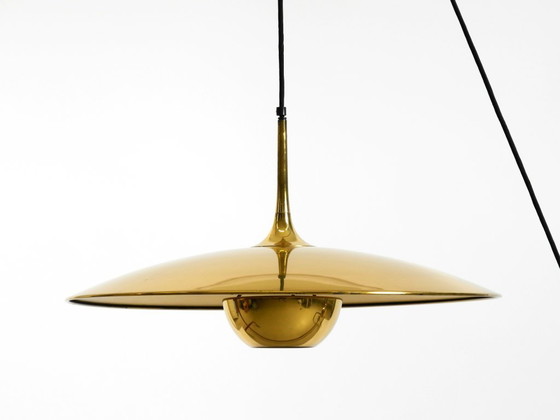 Image 1 of Grande lampada a sospensione originale Florian Schulz Onos 55 in ottone degli anni '80 con sistema di carrucole regolabile