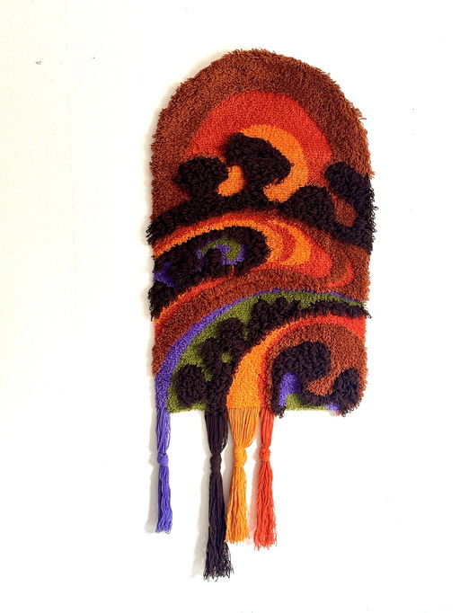 Vintage seventies geknoopt wandkleed 