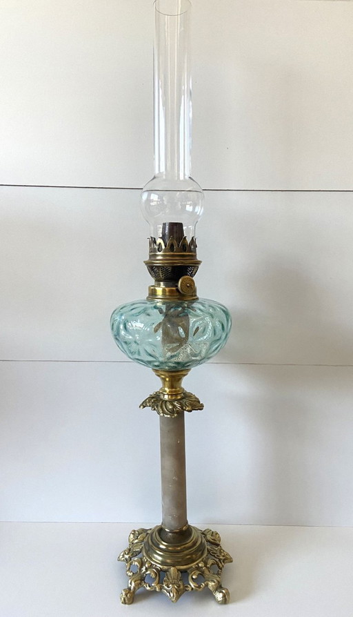 Antieke Franse petroleumolielamp, 1900 "ADA" Brons Art Nouveau